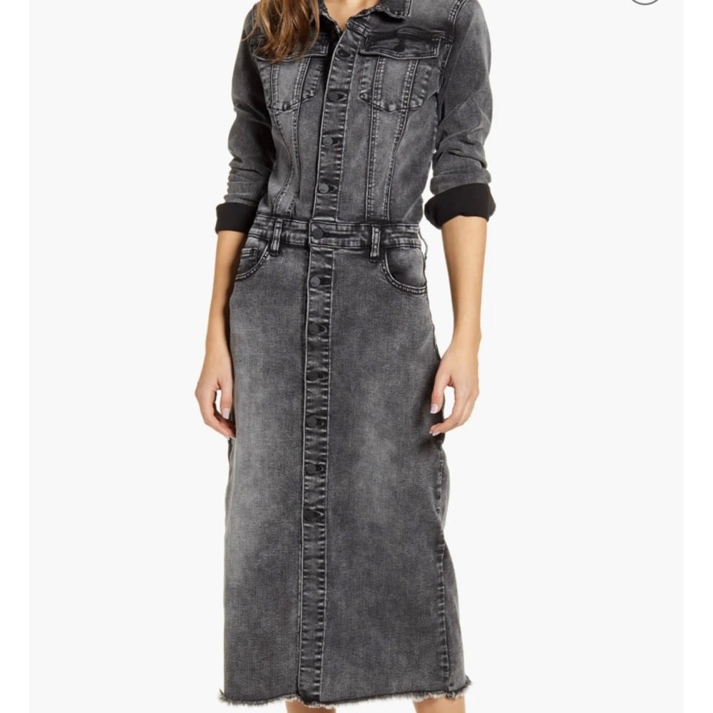 Black dark Wash Lab Denim Jean Midi Dress size Large